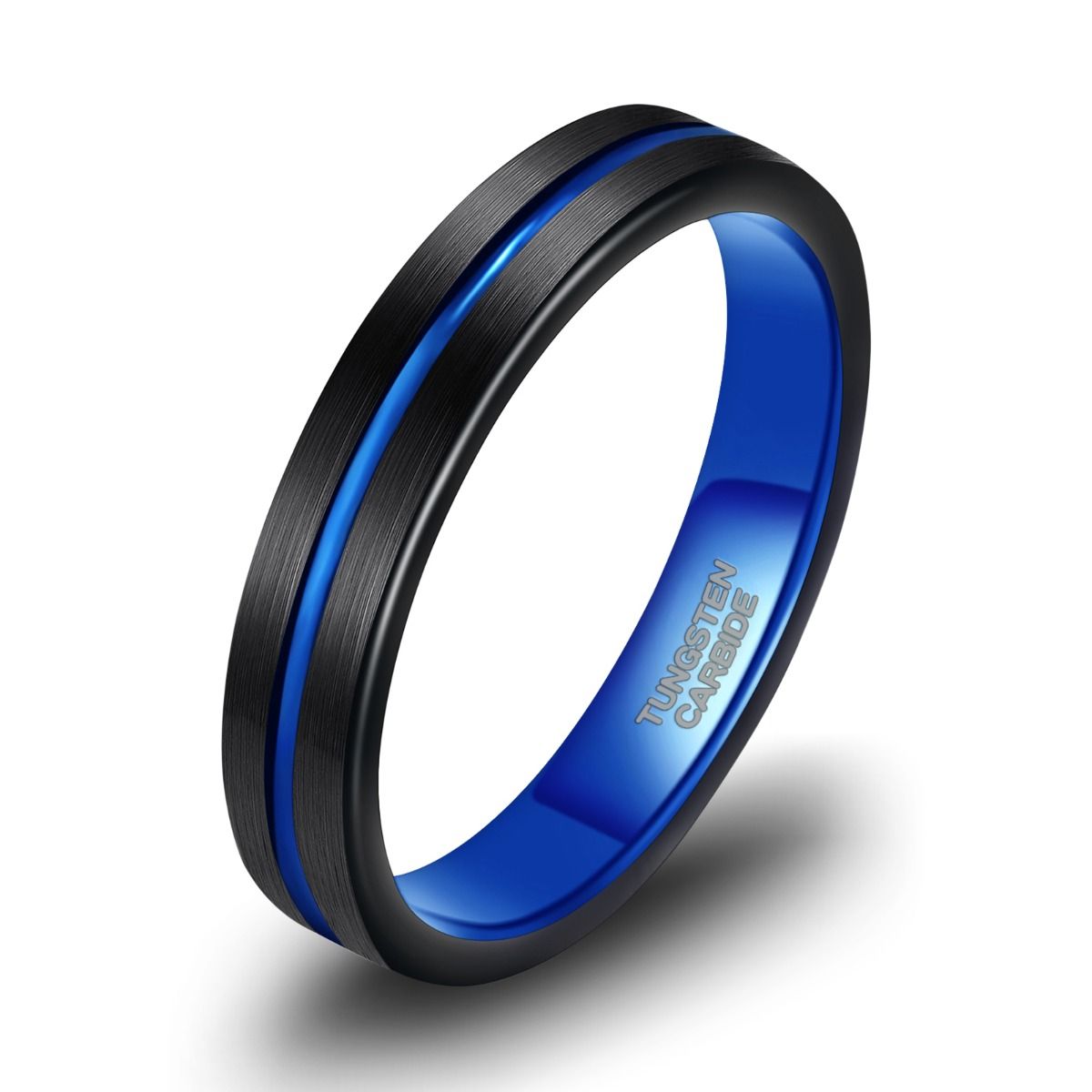 4mm Wedding Band Tungsten Carbide Rings Men Women Blue Groove Matte Finish Ring