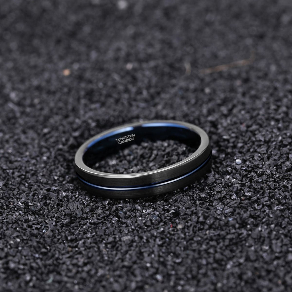 4mm Wedding Band Tungsten Carbide Rings Men Women Blue Groove Matte Finish Ring