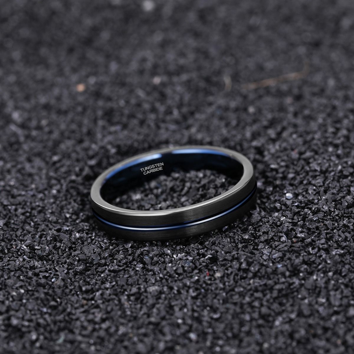 4mm Wedding Band Tungsten Carbide Rings Men Women Blue Groove Matte Finish Ring