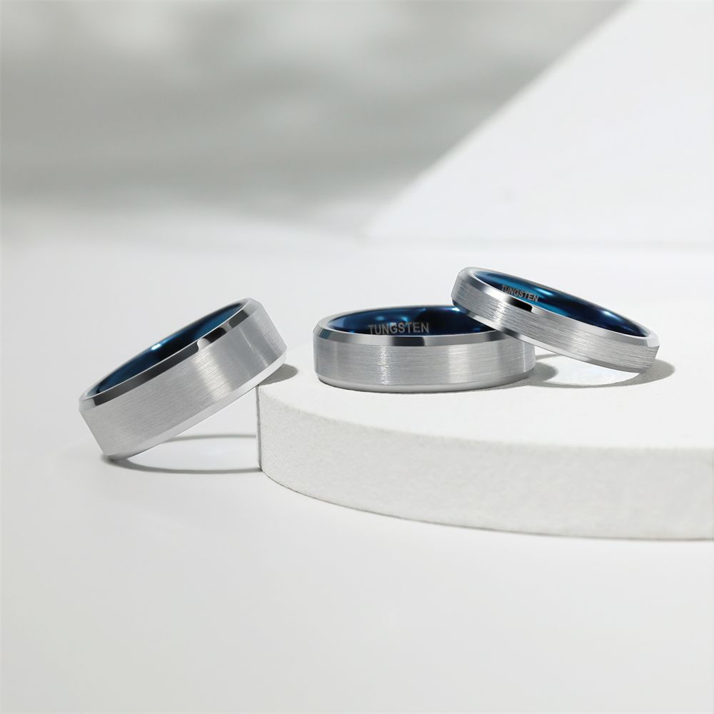 4mm Women Mens Brushed Tungsten Rings Blue Inner Ring Wedding Bands