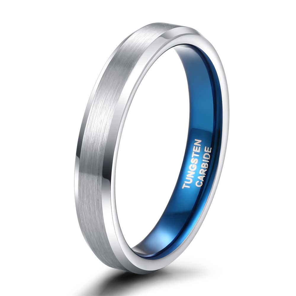 4mm Women Mens Brushed Tungsten Rings Blue Inner Ring Wedding Bands