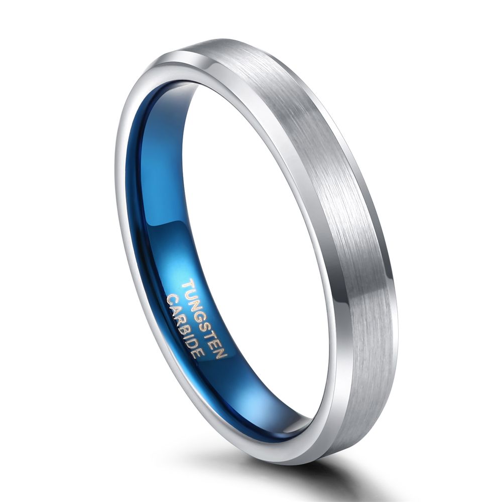4mm Women Mens Brushed Tungsten Rings Blue Inner Ring Wedding Bands