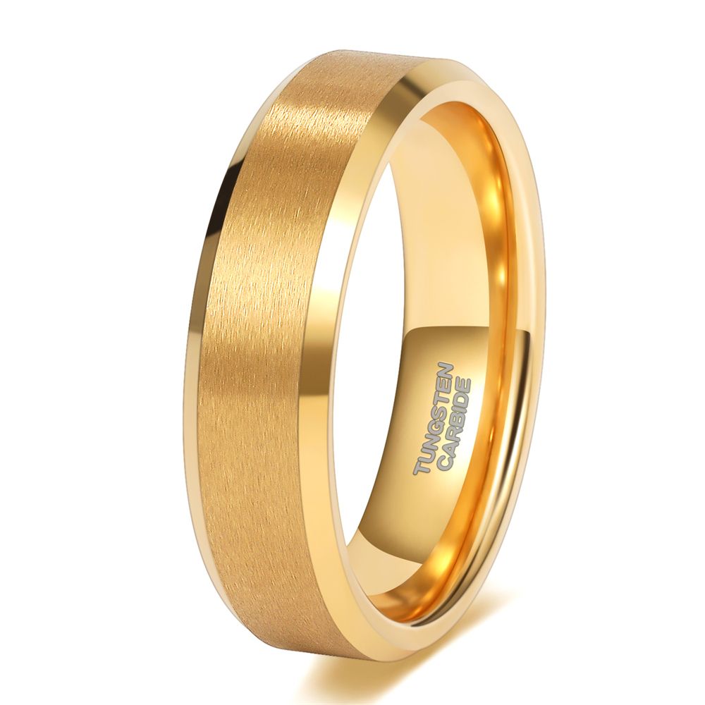 6mm 24K Gold Plated Tungsten Rings For Men Brushed Wedding Bands