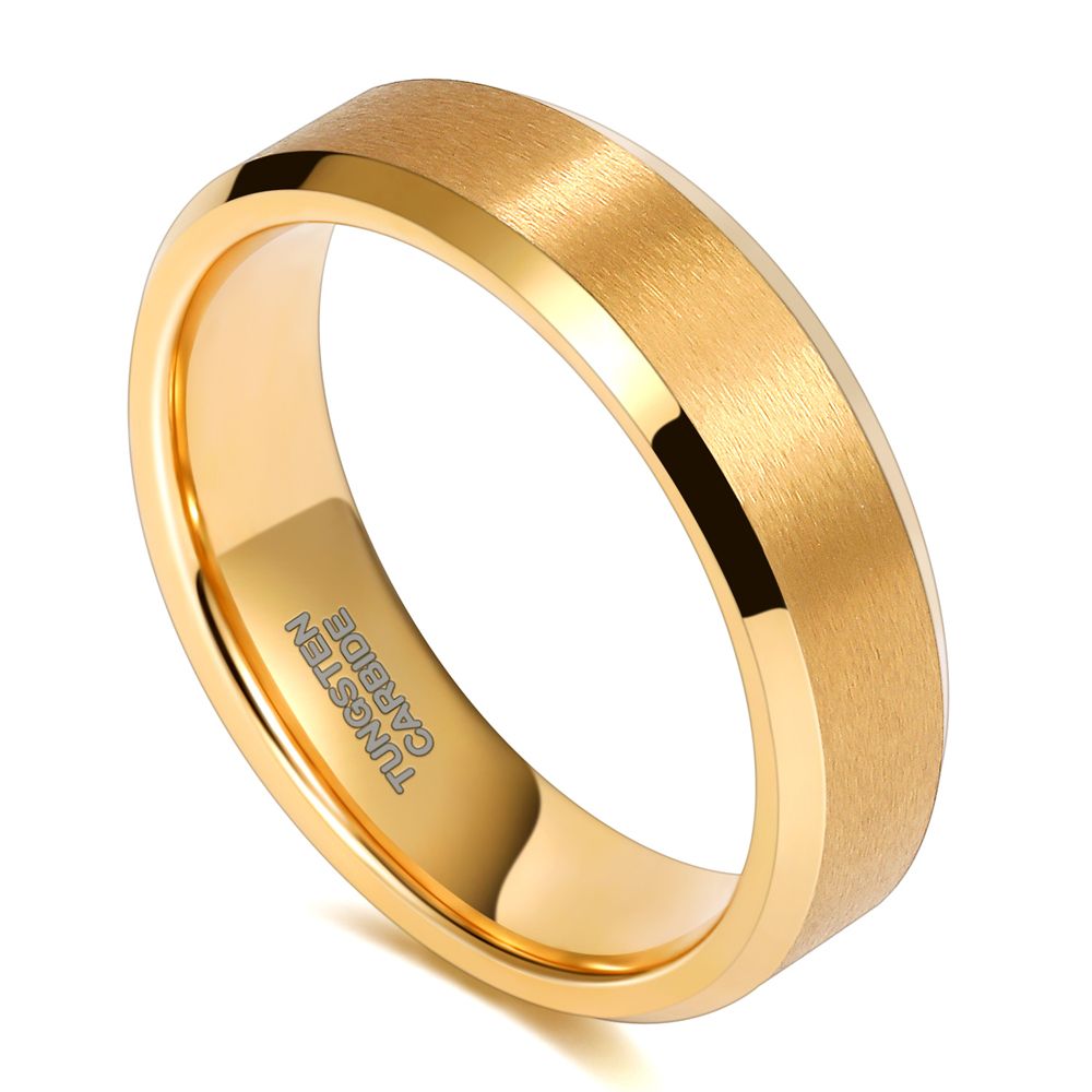 6mm 24K Gold Plated Tungsten Rings For Men Brushed Wedding Bands