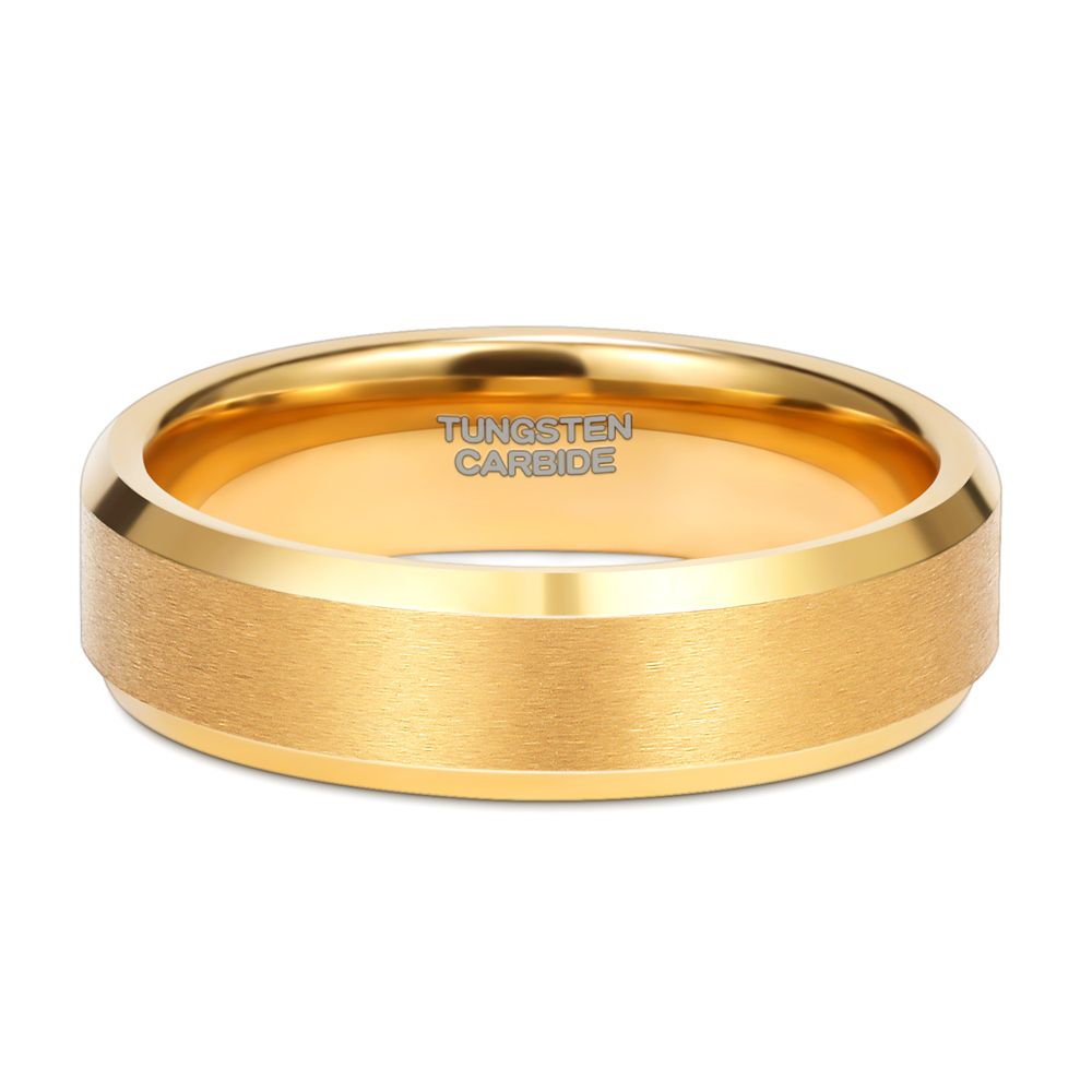 6mm 24K Gold Plated Tungsten Rings For Men Brushed Wedding Bands
