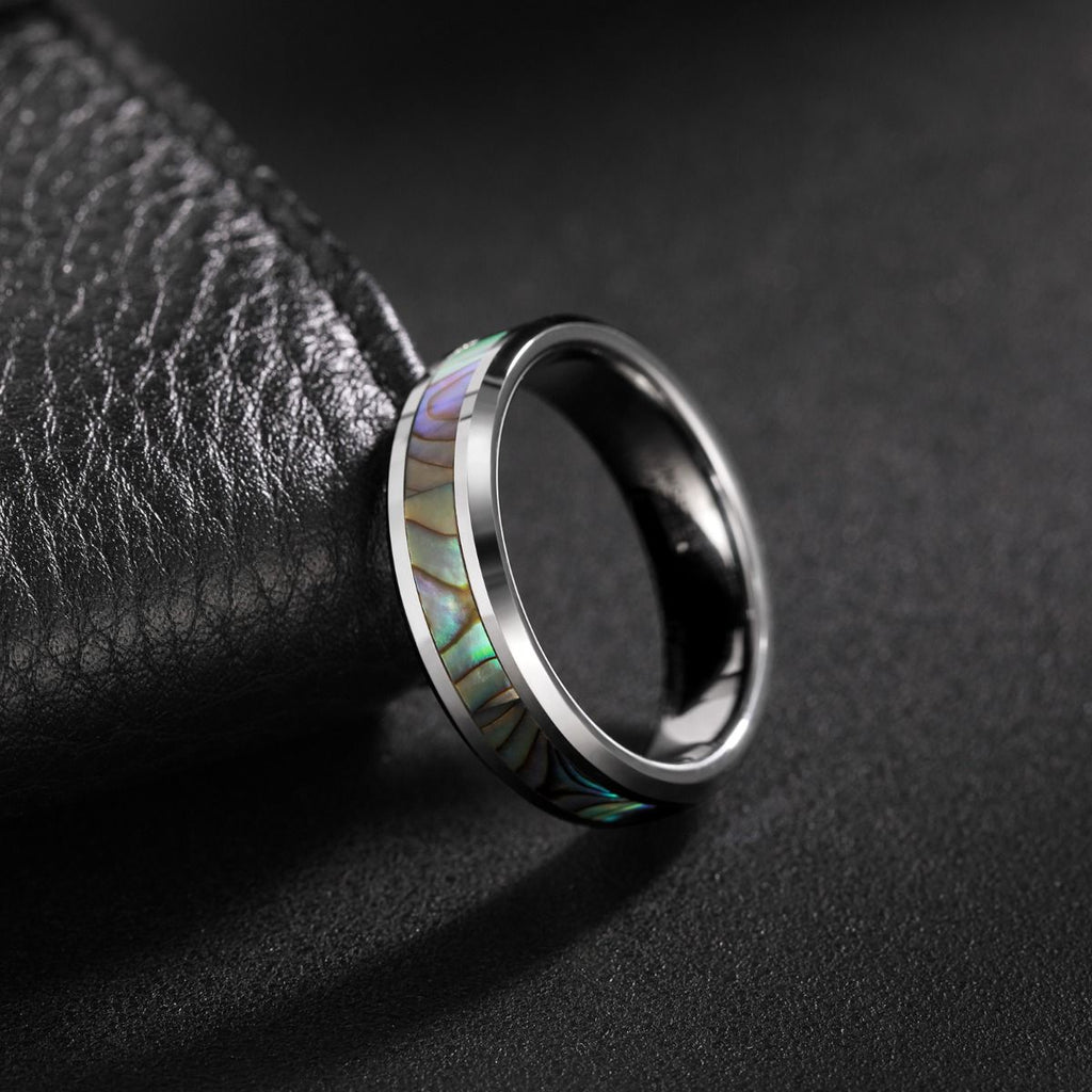 6mm Abalone Shell Inlay Tungsten Carbide Ring Man Polished Finish Mens Wedding Bands