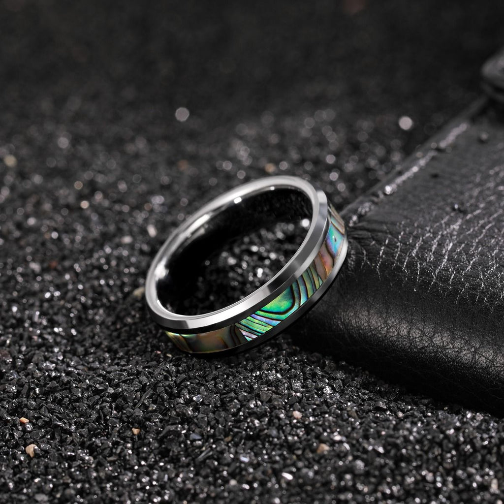6mm Abalone Shell Inlay Tungsten Carbide Ring Man Polished Finish Mens Wedding Bands