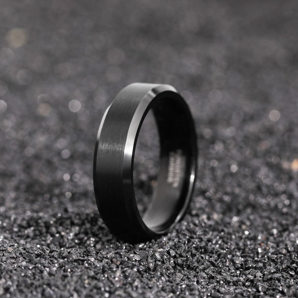 6mm Black Gun Plated Tungsten Carbide Rings Men Women Brushed Engagement Bands