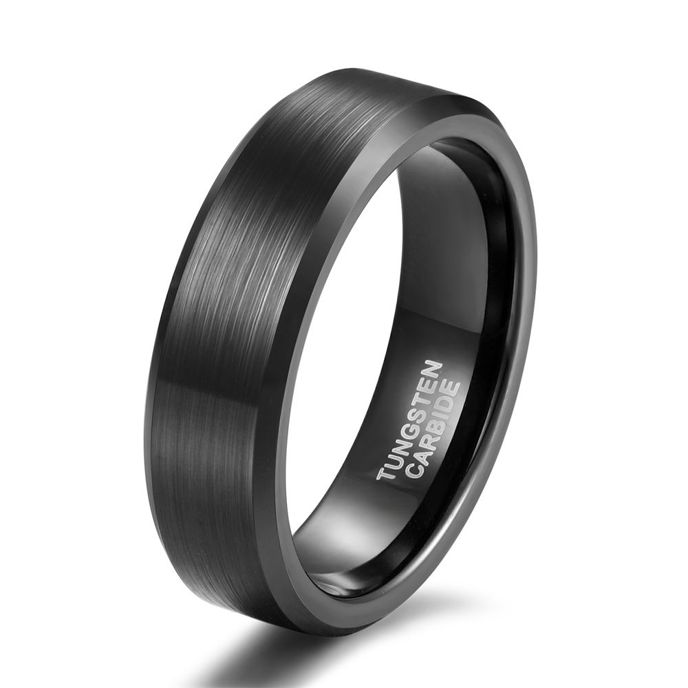 6mm Black Gun Plated Tungsten Carbide Rings Men Women Brushed Engagement Bands