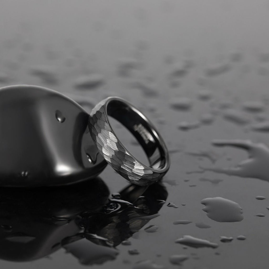 6mm Black Hammered Tungsten Carbide Ring Mens Women Engagement Wedding Bands