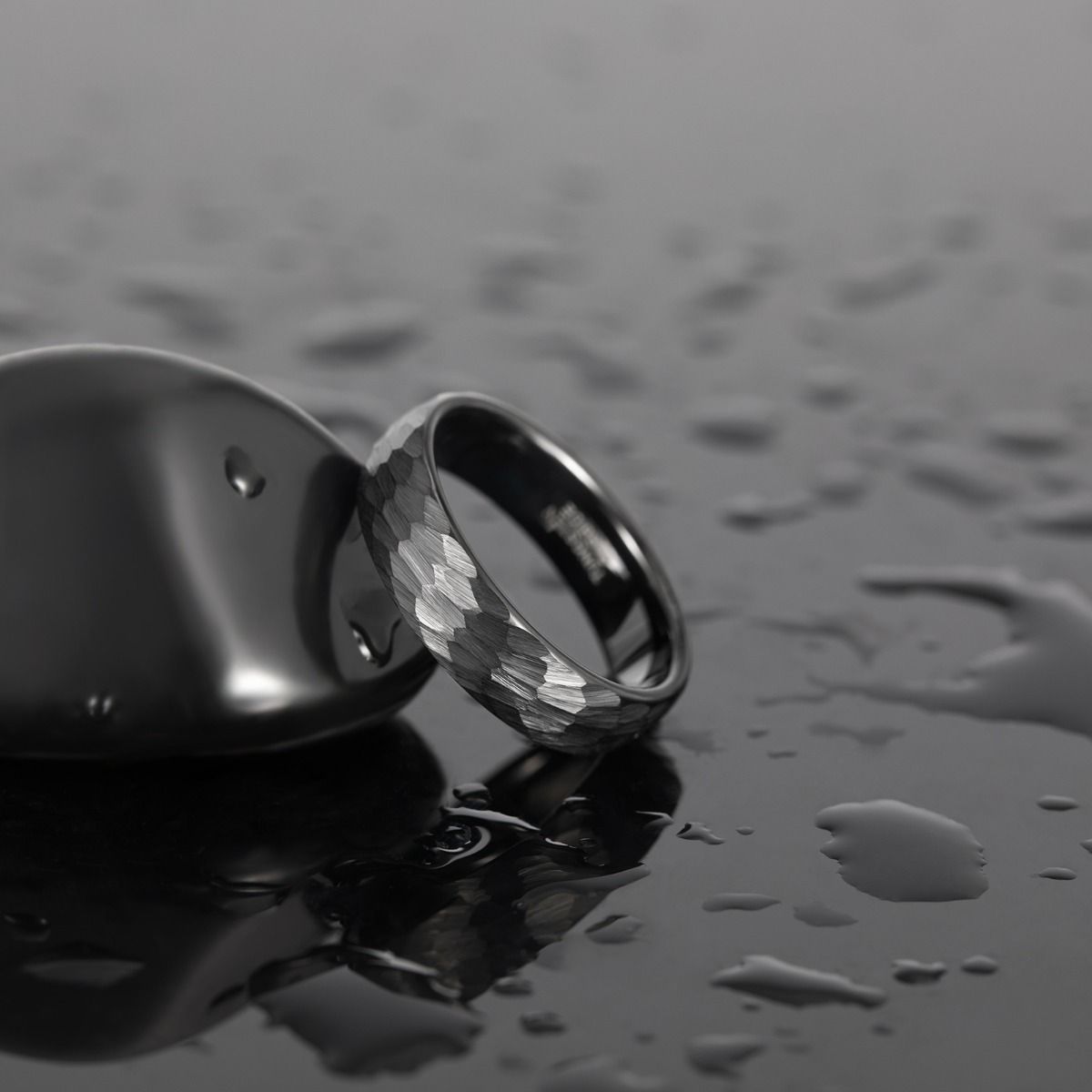 6mm Black Hammered Tungsten Carbide Ring Mens Women Engagement Wedding Bands