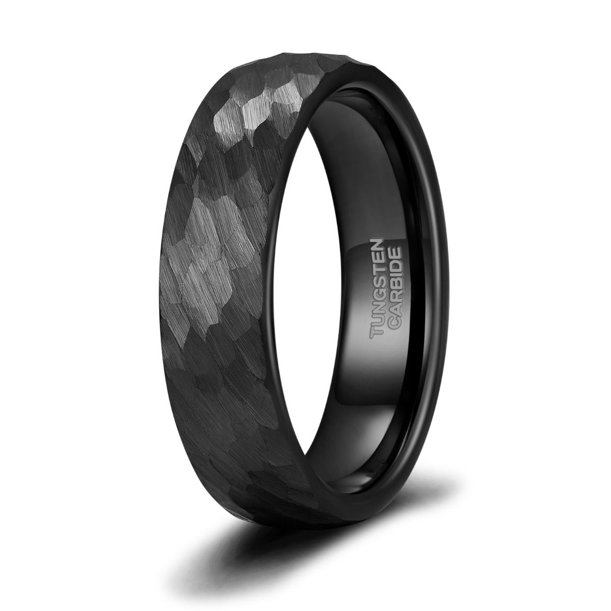 6mm Black Hammered Tungsten Carbide Ring Mens Women Engagement Wedding Bands