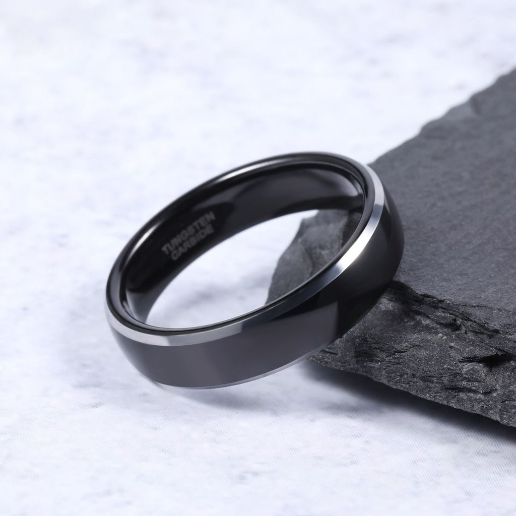 6mm Black Polished Tungsten Carbide Rings Mens Women Couple Ring