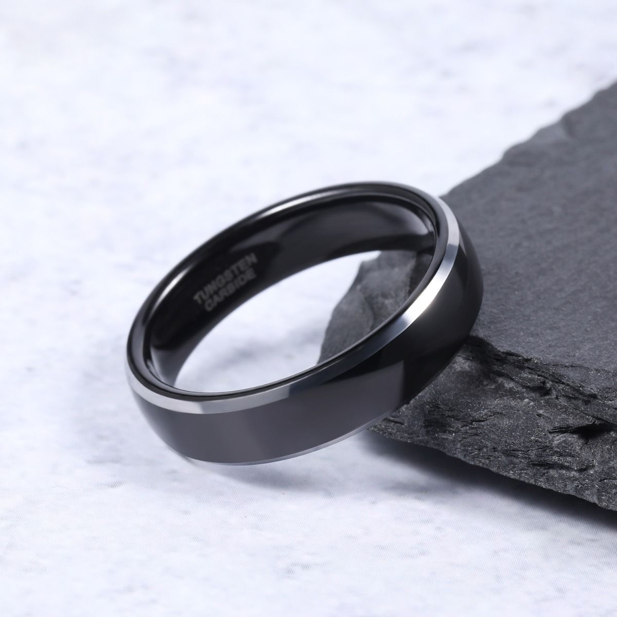 6mm Black Polished Tungsten Carbide Rings Mens Women Couple Ring