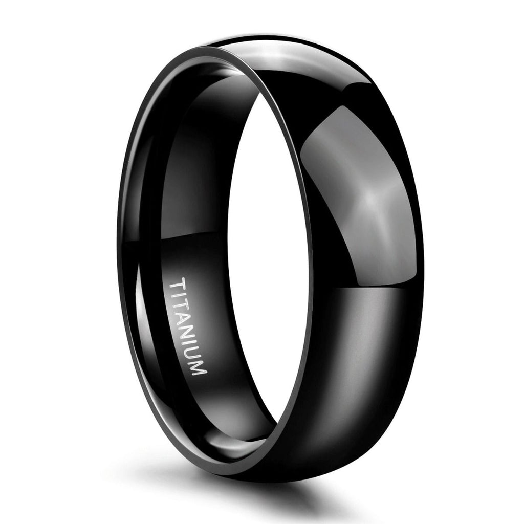6mm Black Titanium Ring Dome High Polished Man Women Wedding Bands