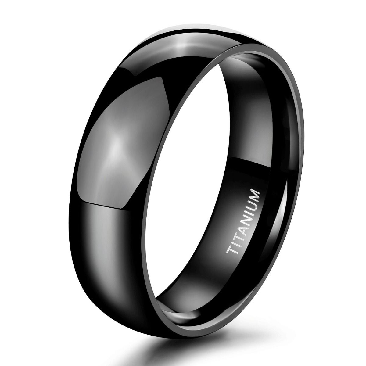 6mm Black Titanium Ring Dome High Polished Man Women Wedding Bands