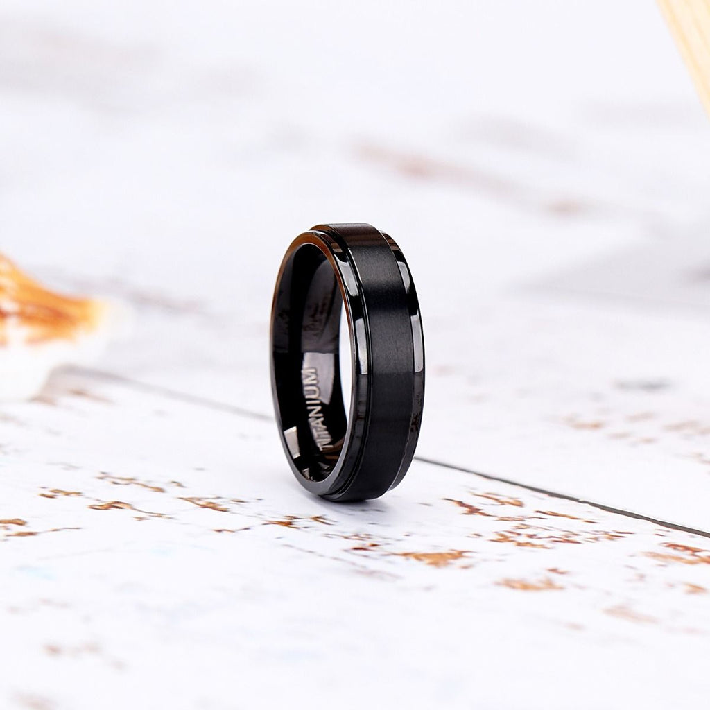 6mm Black Titanium Rings Man Brushed Matte Wedding Band Women Engagement Rings