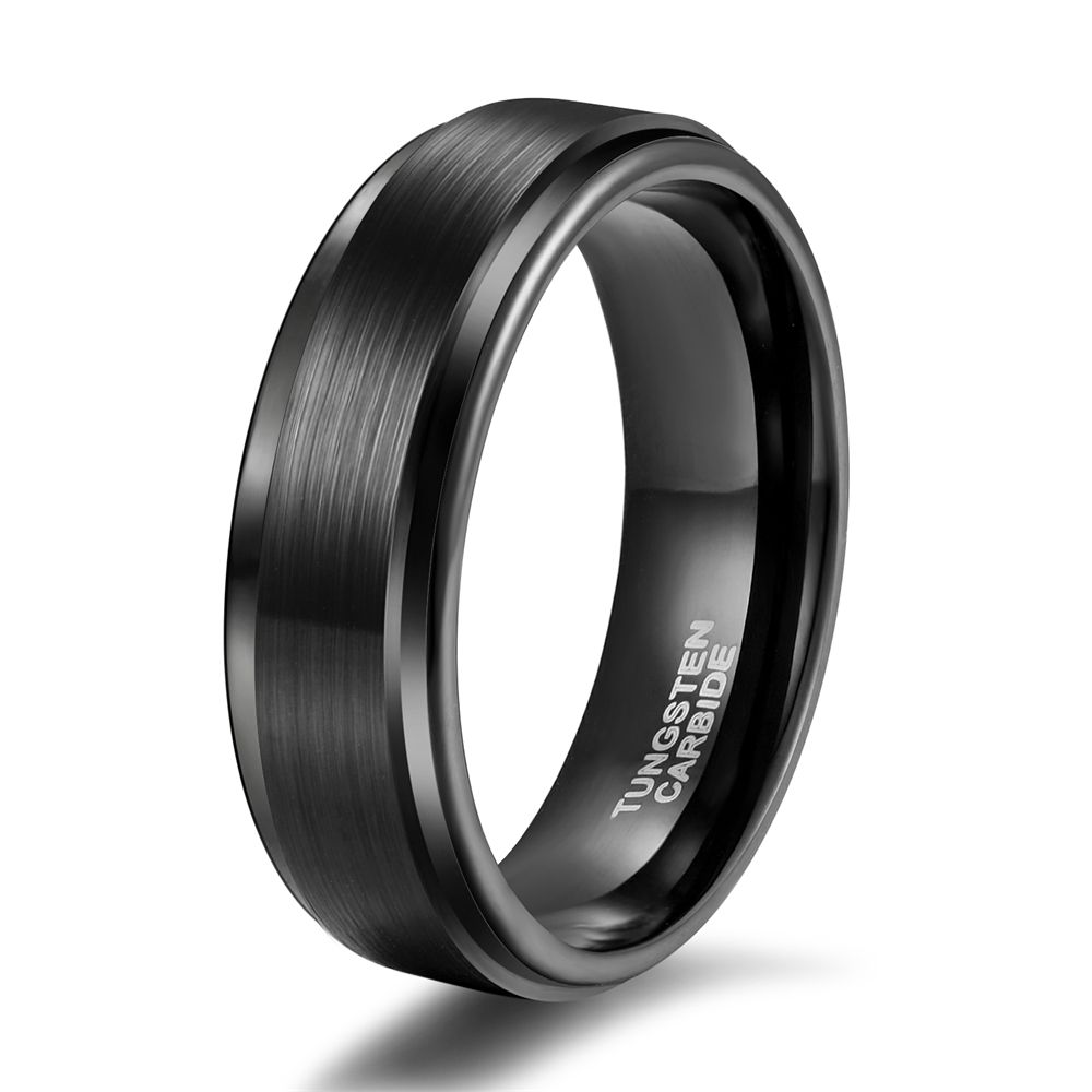 6mm Black Tungsten Carbide Ring Brushed Ring Men Women Wedding Bands