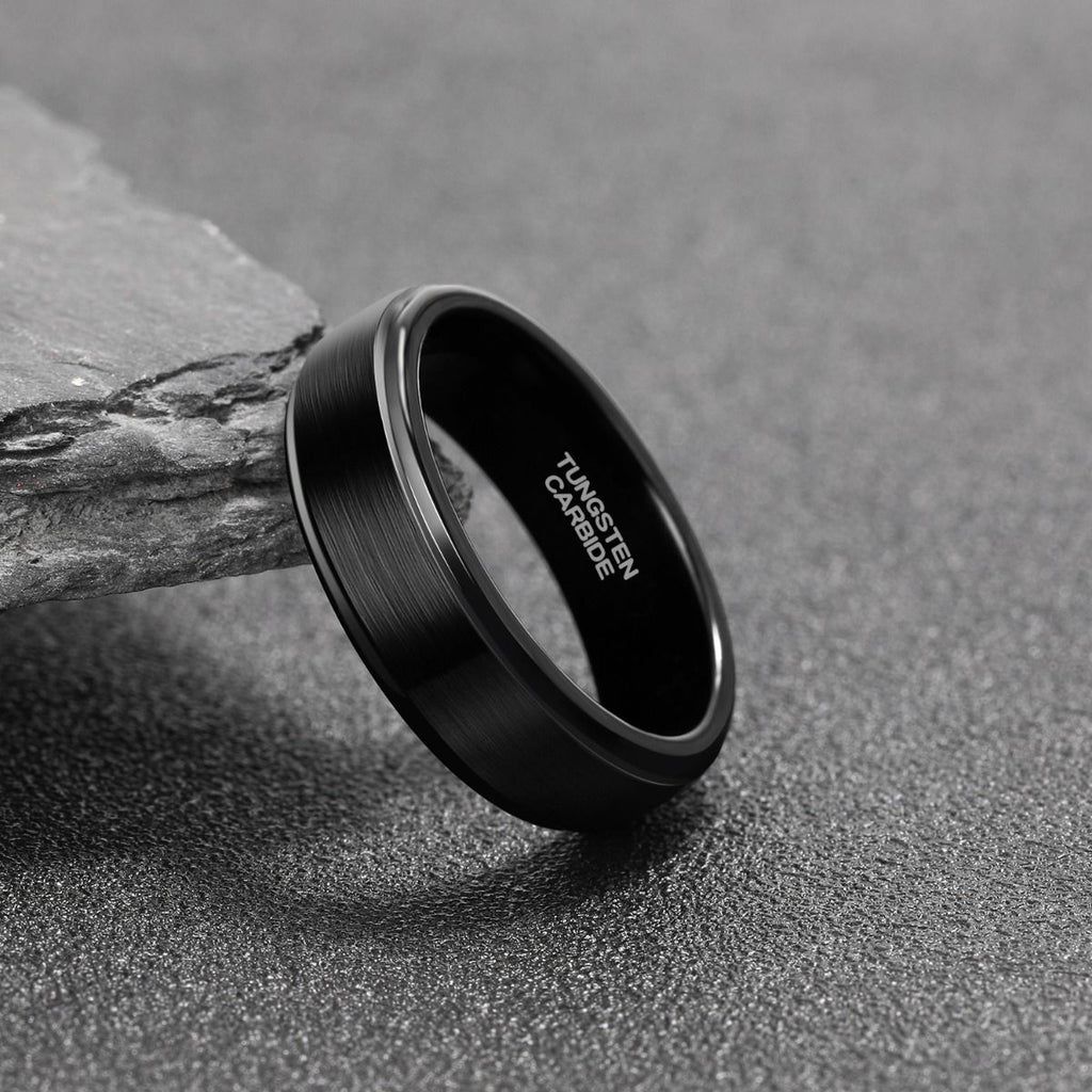 6mm Black Tungsten Carbide Ring Brushed Ring Men Women Wedding Bands