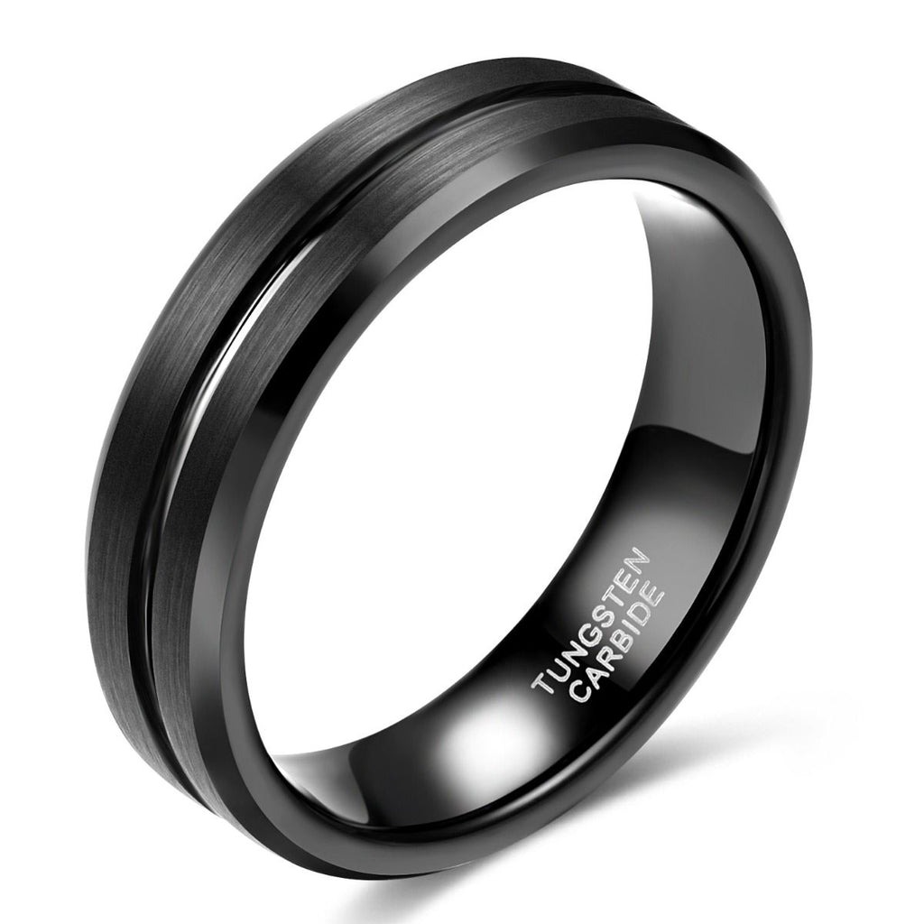 6mm Black Tungsten Carbide Ring Brushed Rings Mens Wedding Bands