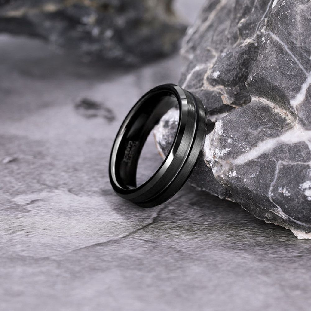 6mm Black Tungsten Carbide Ring Brushed Rings Mens Wedding Bands