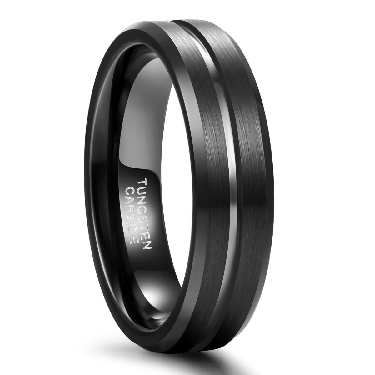 6mm Black Tungsten Carbide Ring Brushed Rings Mens Wedding Bands
