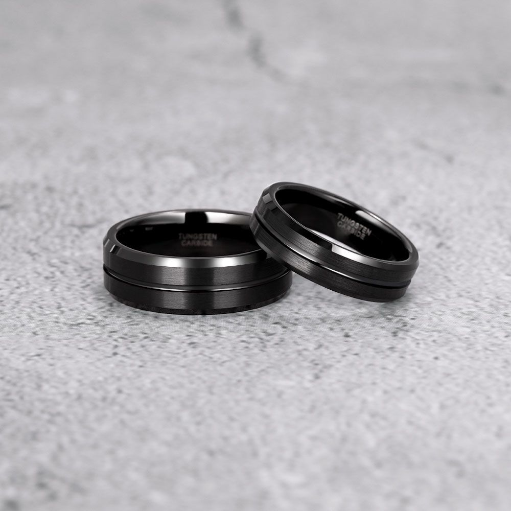 6mm Black Tungsten Carbide Ring Brushed Rings Mens Wedding Bands
