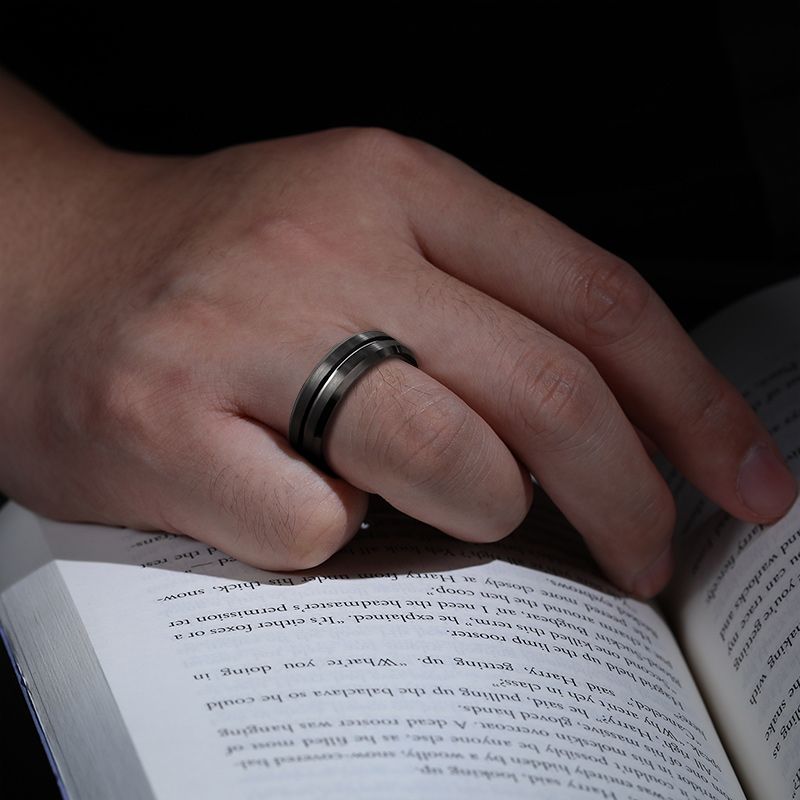 6mm Black Tungsten Carbide Ring Brushed Rings Mens Wedding Bands