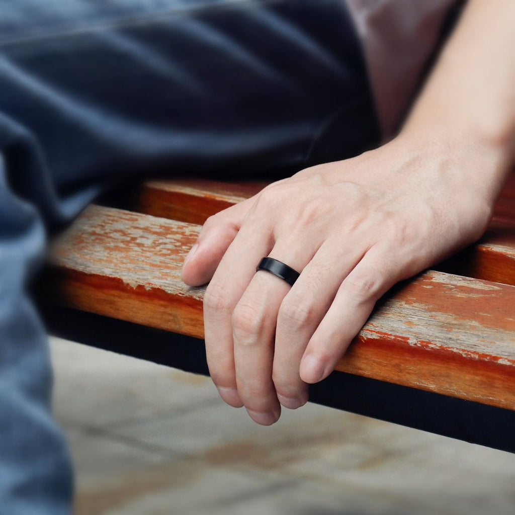 6mm Black Tungsten Carbide Rings Brushed Blue Inner Ring Engagement Wedding Bands