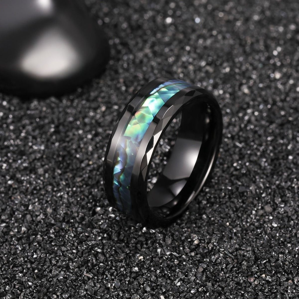 6mm Black Tungsten Carbide Rings Green Ablone Shell Inlay Couple Ring