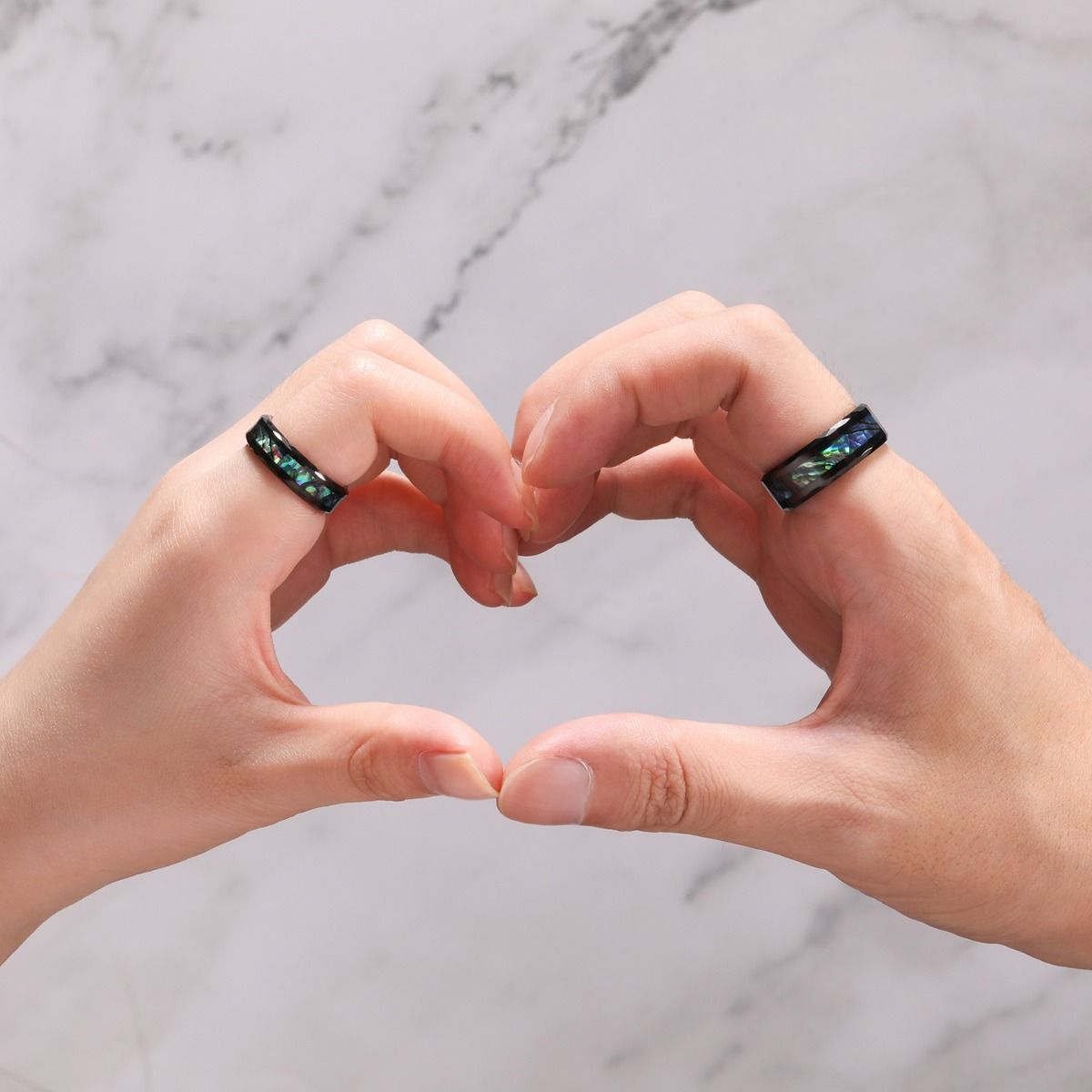 6mm Black Tungsten Carbide Rings Green Ablone Shell Inlay Couple Ring