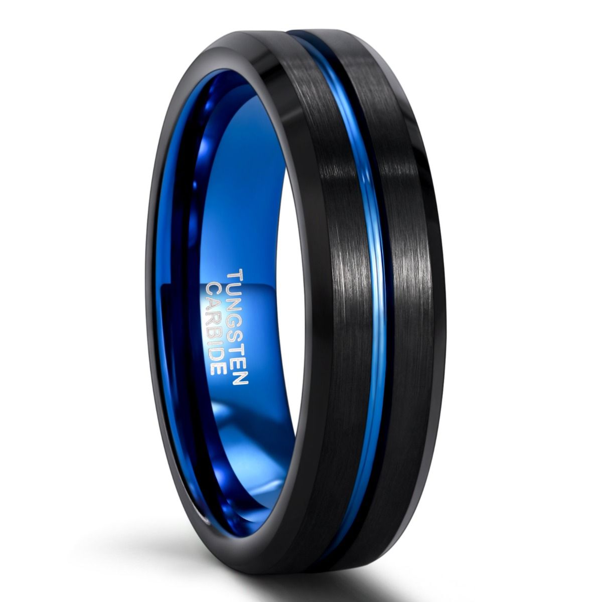 6mm Blue&Black Mens Tungsten Carbide Ring Blue Line Design Women Wedding Bands