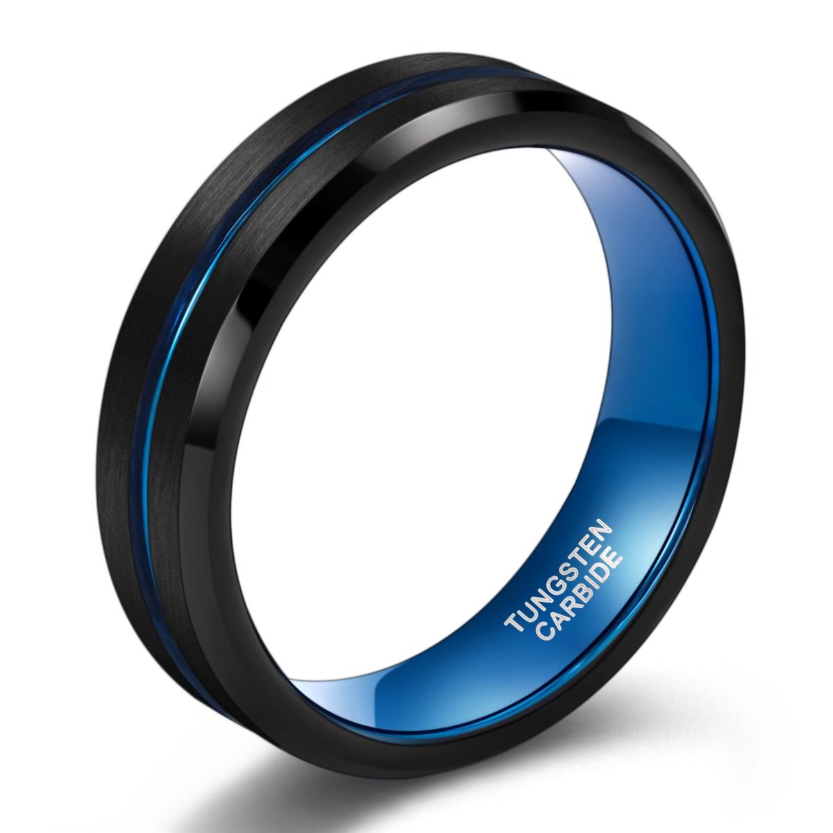 6mm Blue&Black Mens Tungsten Carbide Ring Blue Line Design Women Wedding Bands