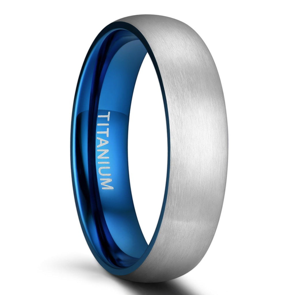 6mm Brushed Simple Silver Blue Color Titanium Band Men Women Wedding Engagement Rings Fashion Jewelry Anniversary Gifts