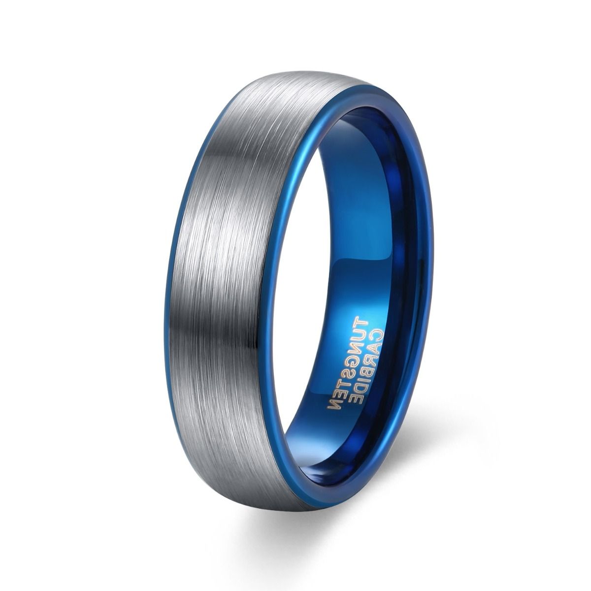 6mm Dark Silver Tungsten Carbide Ring Men Dome Brushed Wedding Bands Blue Inner Ring