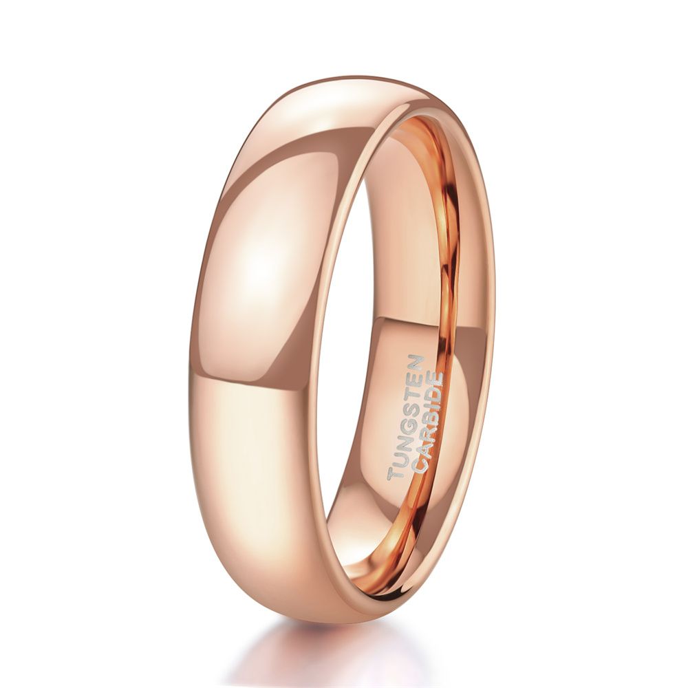 6mm Dome High Polished Tungsten Carbide Rings Rose Gold Women Engagement Wedding Bands