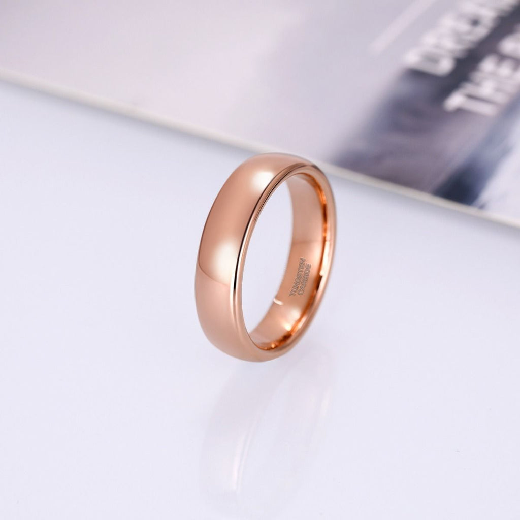 6mm Dome High Polished Tungsten Carbide Rings Rose Gold Women Engagement Wedding Bands
