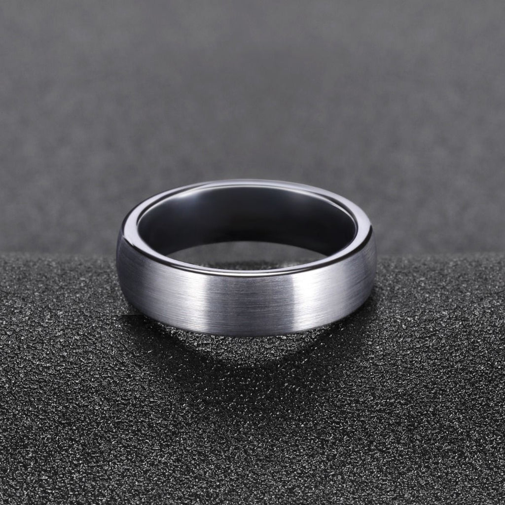 6mm Domed Tungsten Carbide Ring Men Silver Color Brushed Wedding Bands