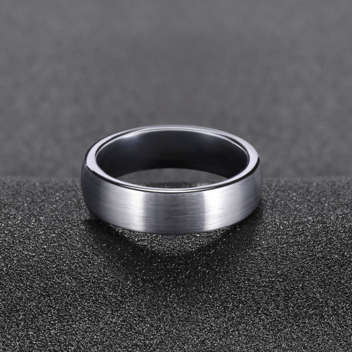 6mm Domed Tungsten Carbide Ring Men Silver Color Brushed Wedding Bands