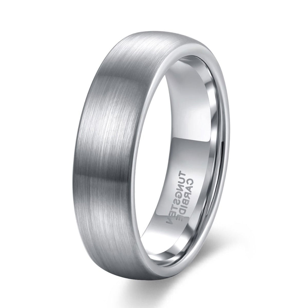 6mm Domed Tungsten Carbide Ring Men Silver Color Brushed Wedding Bands