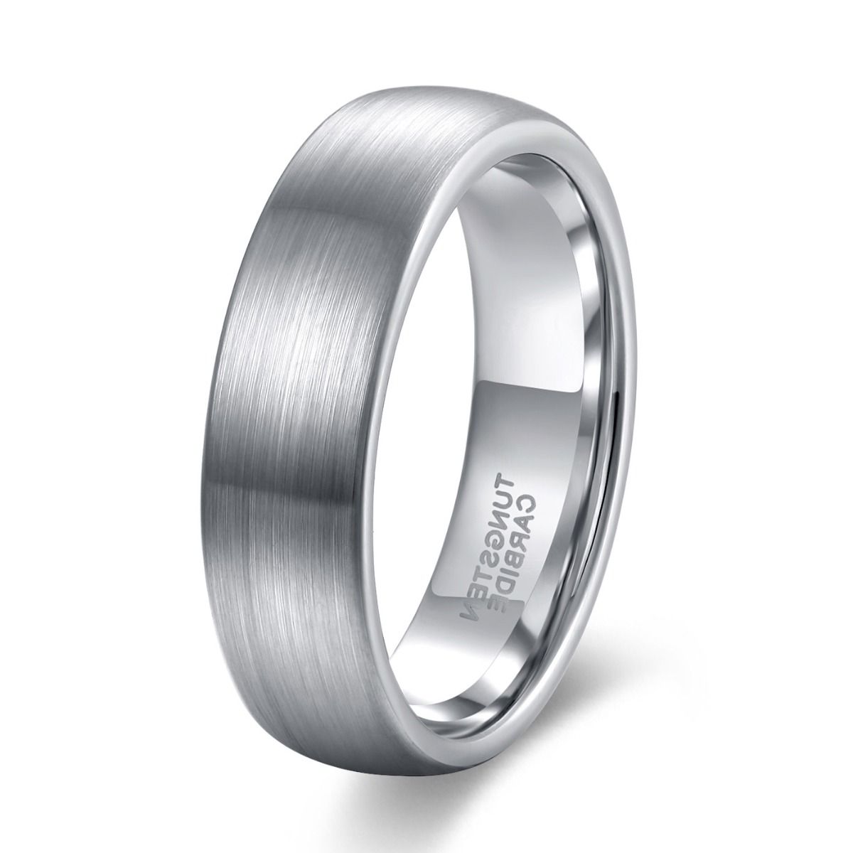 6mm Domed Tungsten Carbide Ring Men Silver Color Brushed Wedding Bands