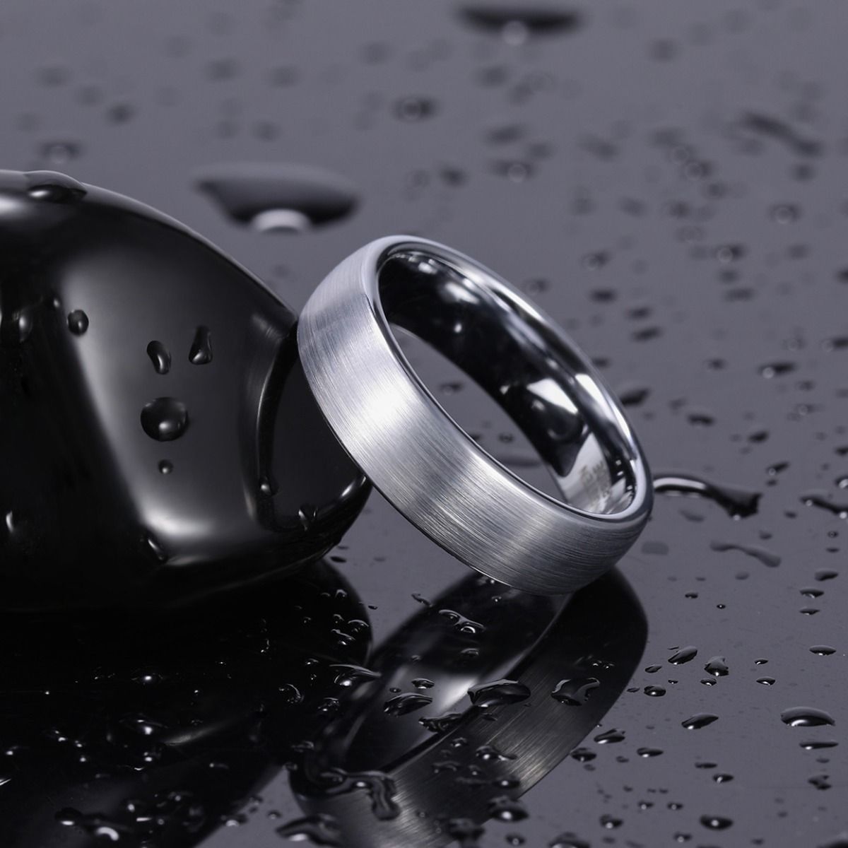 6mm Domed Tungsten Carbide Ring Men Silver Color Brushed Wedding Bands