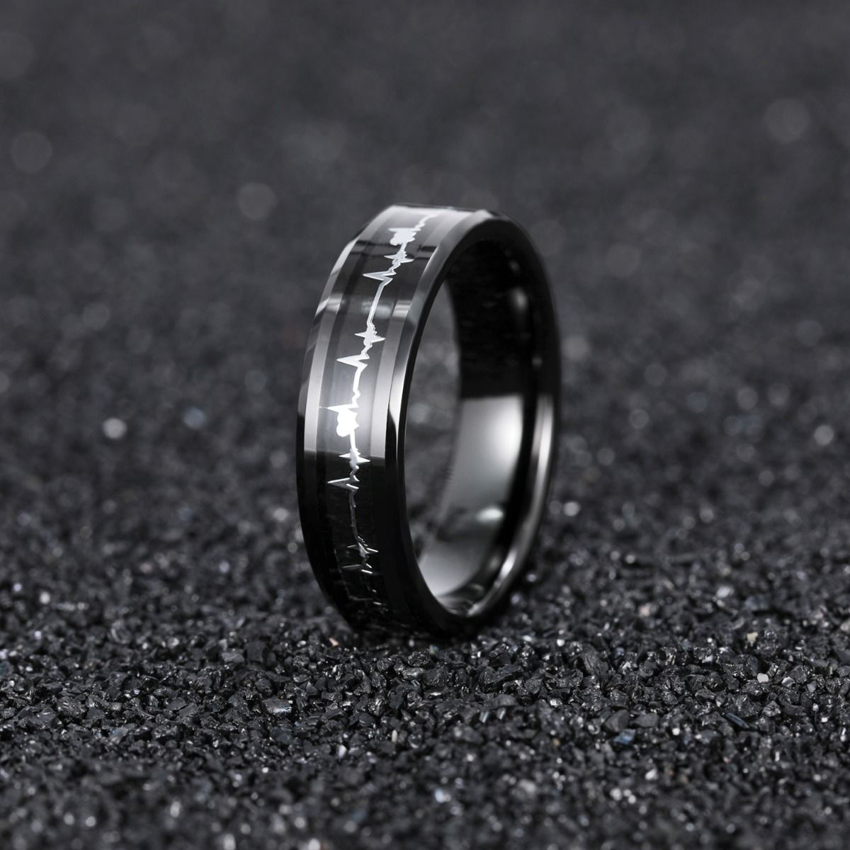 6mm EKG Heartbeat Black Tungsten Ring Men Women Color Changing Latest Design Tungsten Ring For Couple