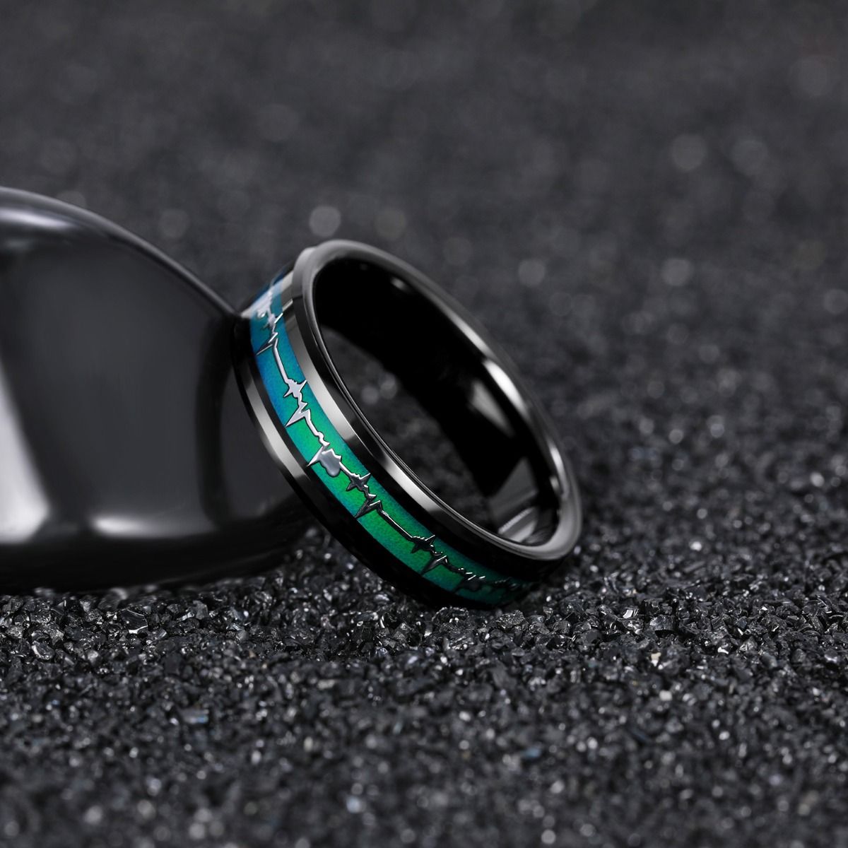 6mm EKG Heartbeat Black Tungsten Ring Men Women Color Changing Latest Design Tungsten Ring For Couple