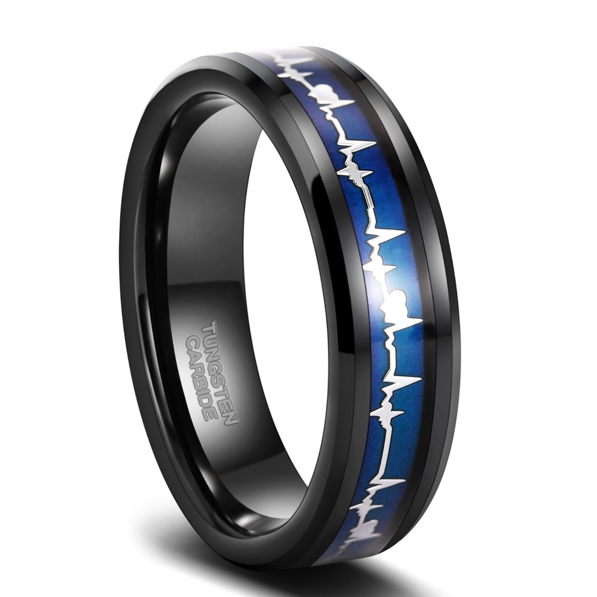 6mm EKG Heartbeat Black Tungsten Ring Men Women Color Changing Latest Design Tungsten Ring For Couple