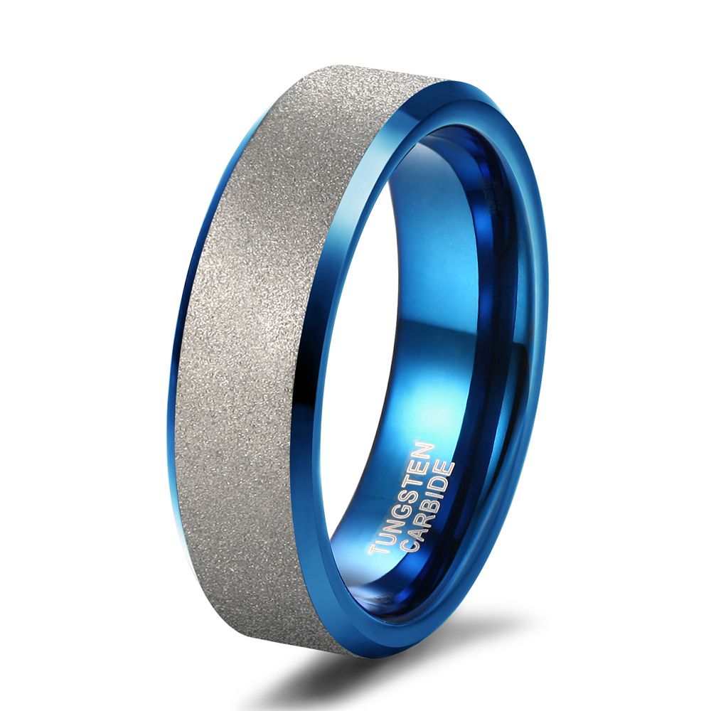 6mm Frosted Tungsten Carbide Rings Blue Women Matte Ring