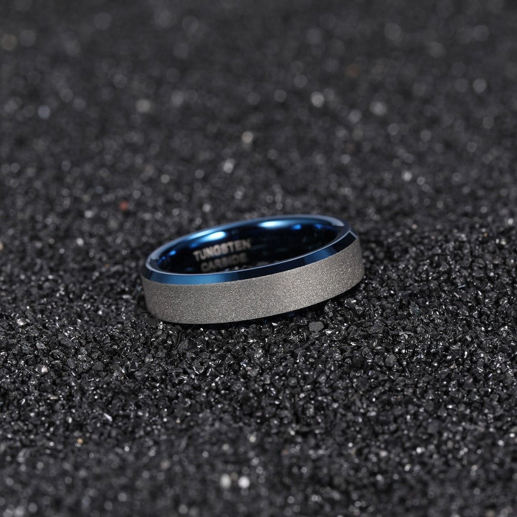 6mm Frosted Tungsten Carbide Rings Blue Women Matte Ring