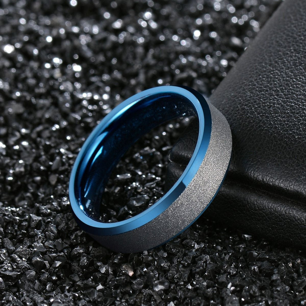 6mm Frosted Tungsten Carbide Rings Blue Women Matte Ring
