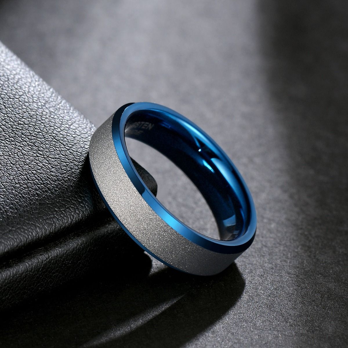 6mm Frosted Tungsten Carbide Rings Blue Women Matte Ring