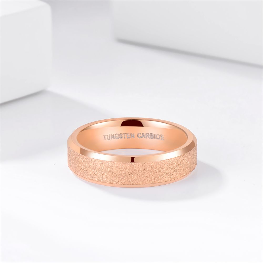 6mm Frosted Tungsten Carbide Rings Rose Gold Women Matte Ring